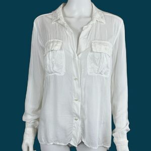James Perse Women's Size S White Sheer Button Down Utility Blouse Casual Top